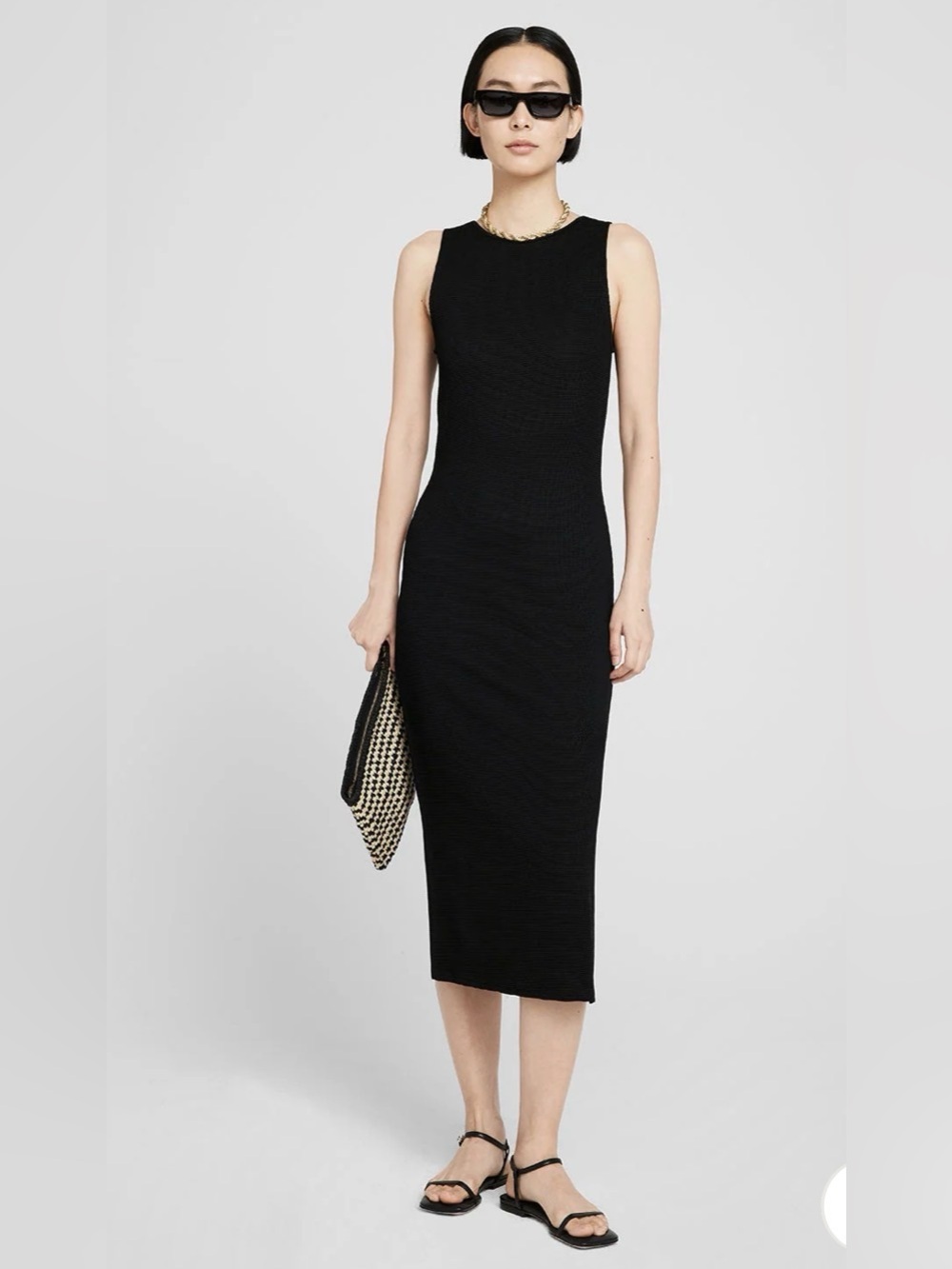 ANINE BING Savannah Dress in Black Waffle.